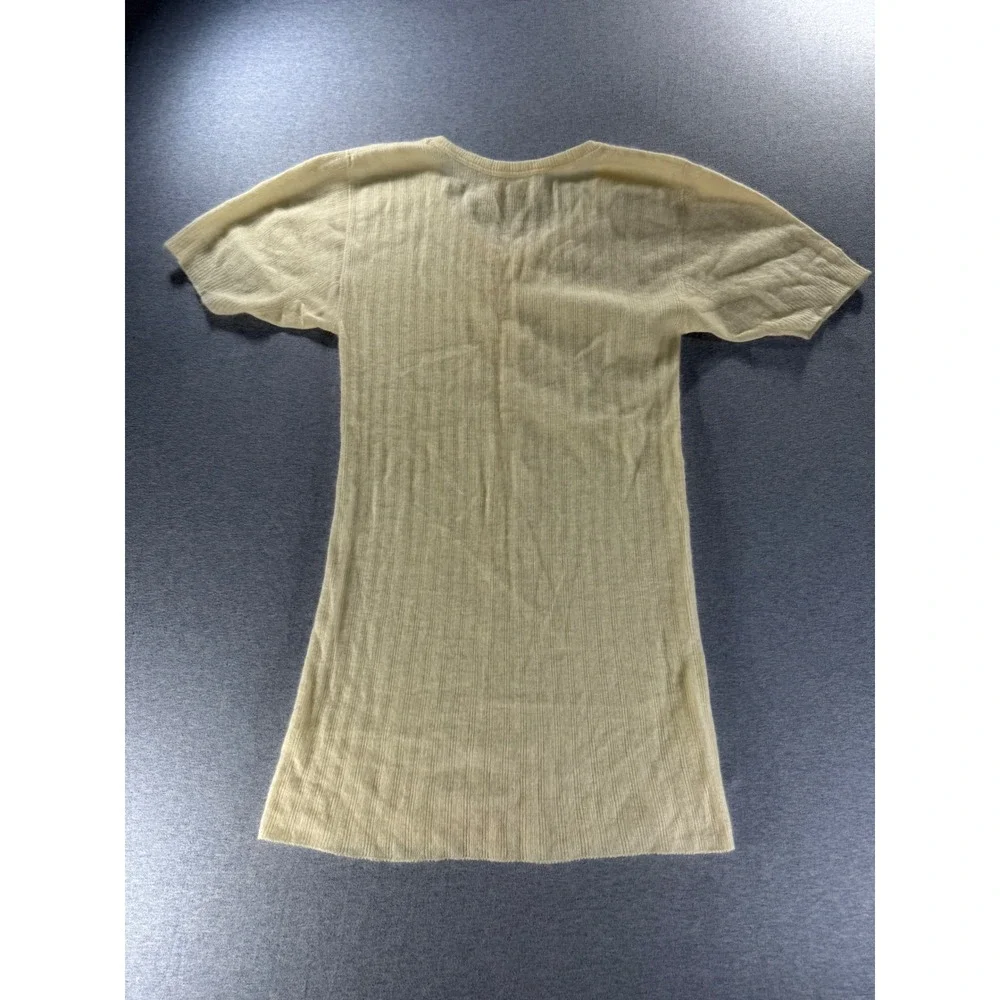 Vintage Angoraba Ribbed Knit Undershirt German Cream V-Neck Size 48 305